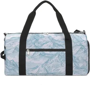 Sports Gym Bag for Women Men with Shoe And Wet Compartment Travel Duffel Bag Sketch Style Mountain Weekender Bag Carry on Overnight Bag for Swimming Fitness Workout Sport Duffle Bag