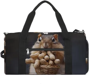 Sports Gym Bag for Women Men with Shoe And Wet Compartment Travel Duffel Bag Squirrel Weekender Bag Carry on Overnight Bag for Swimming Fitness Workout Sport Duffle Bag