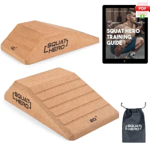 Squat Hero, Cork Squat Wedge Block, Perfect for Knees Over Toes and Full Depth Squat Training, Patent Pending Non-Slip Slant Board, Deadlift Wedge, Calf Stretcher, Quantity 2