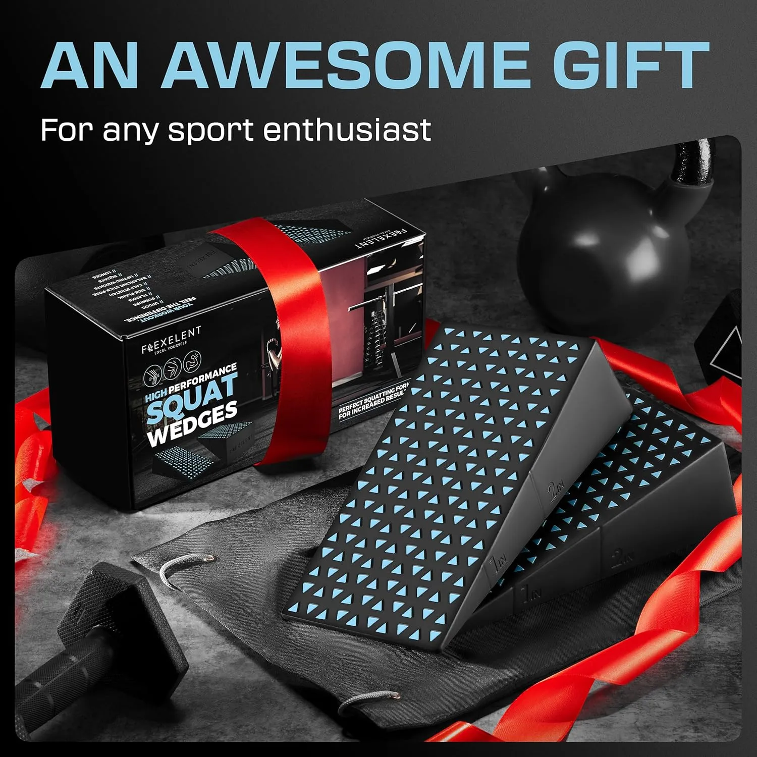 Squat Wedge Block Pair - Non Slip Squat Wedges & Ramp for Exercise, Home Gym, Weight Lifting & Yoga - Calf Stretcher Slant Board to Elevate Heels, Improve Ankle Mobility, Backpack Included for Storage