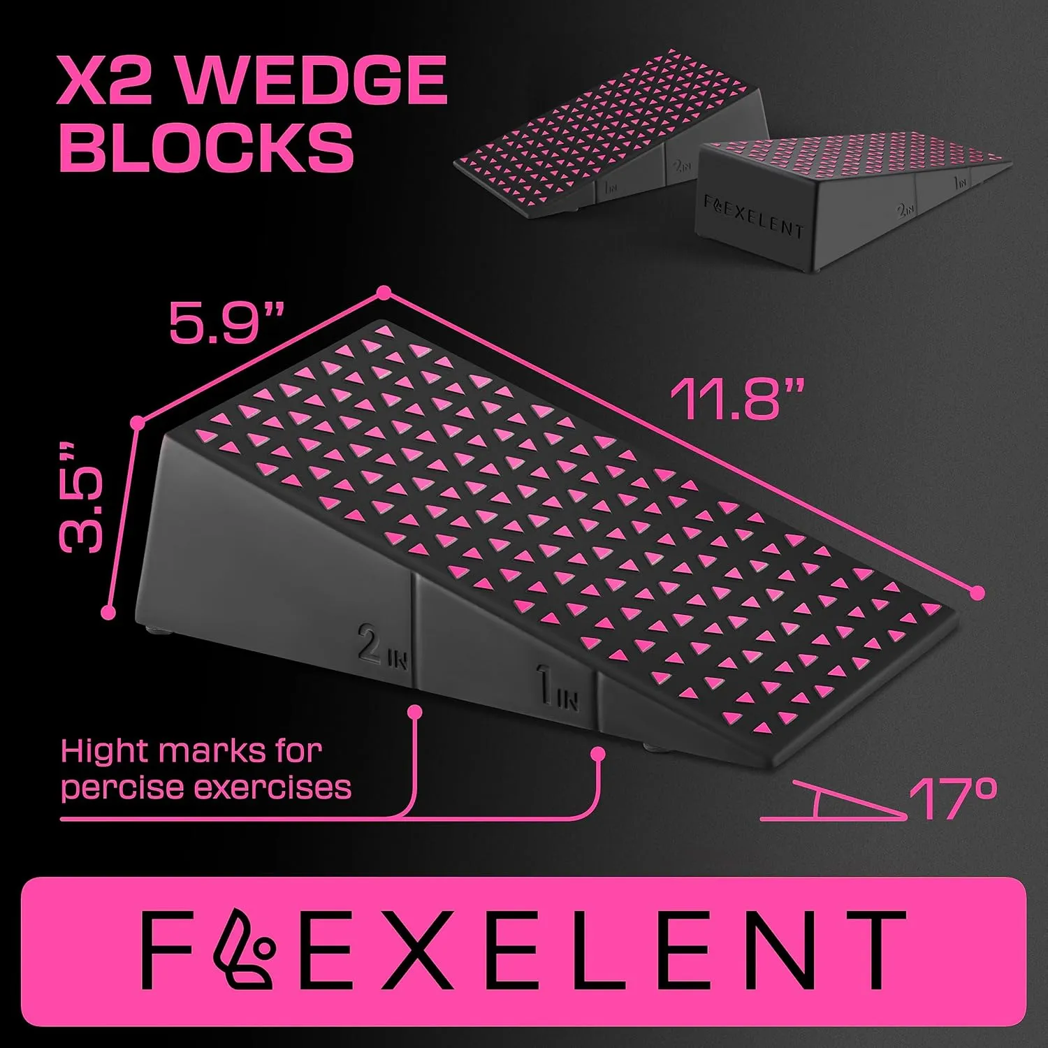 Squat Wedge Block Pair - Non Slip Squat Wedges & Ramp for Exercise, Home Gym, Weight Lifting & Yoga - Calf Stretcher Slant Board to Elevate Heels, Improve Ankle Mobility, Backpack Included for Storage