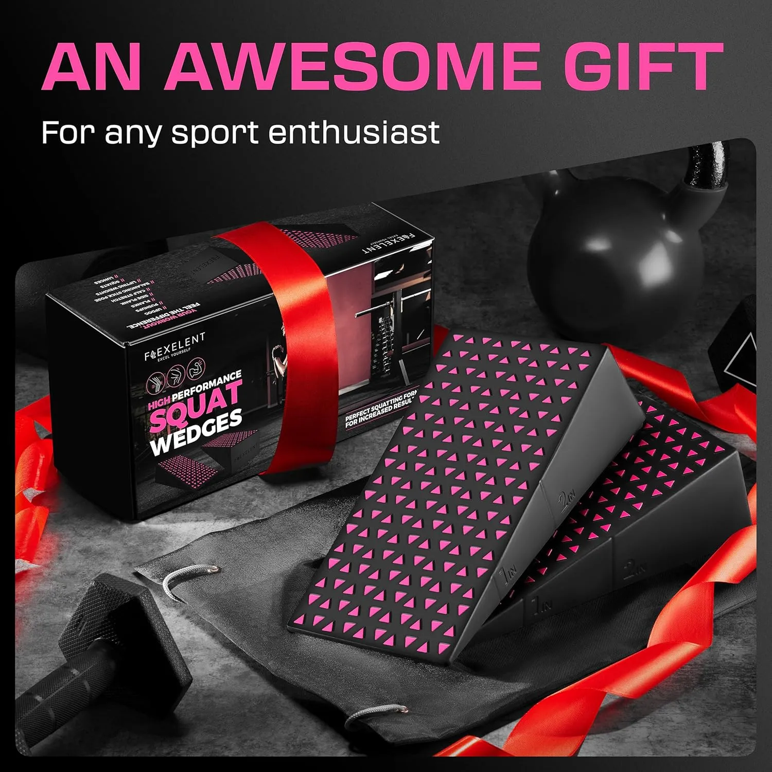 Squat Wedge Block Pair - Non Slip Squat Wedges & Ramp for Exercise, Home Gym, Weight Lifting & Yoga - Calf Stretcher Slant Board to Elevate Heels, Improve Ankle Mobility, Backpack Included for Storage