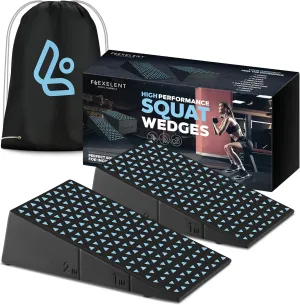 Squat Wedge Block Pair - Non Slip Squat Wedges & Ramp for Exercise, Home Gym, Weight Lifting & Yoga - Calf Stretcher Slant Board to Elevate Heels, Improve Ankle Mobility, Backpack Included for Storage