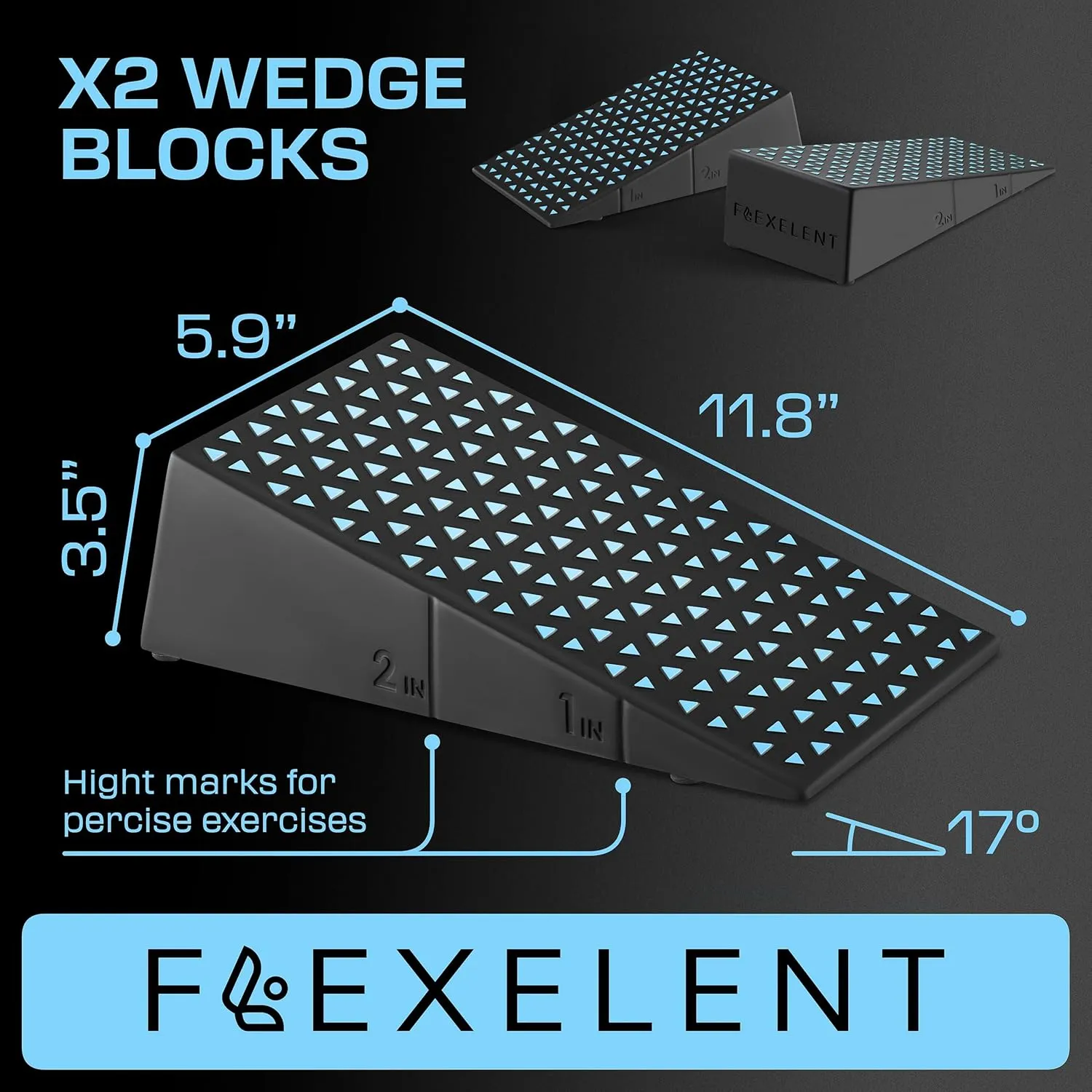 Squat Wedge Block Pair - Non Slip Squat Wedges & Ramp for Exercise, Home Gym, Weight Lifting & Yoga - Calf Stretcher Slant Board to Elevate Heels, Improve Ankle Mobility, Backpack Included for Storage