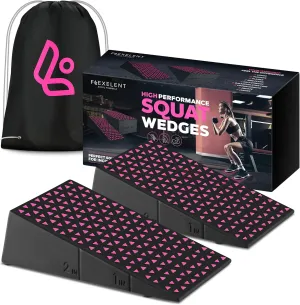 Squat Wedge Block Pair - Non Slip Squat Wedges & Ramp for Exercise, Home Gym, Weight Lifting & Yoga - Calf Stretcher Slant Board to Elevate Heels, Improve Ankle Mobility, Backpack Included for Storage