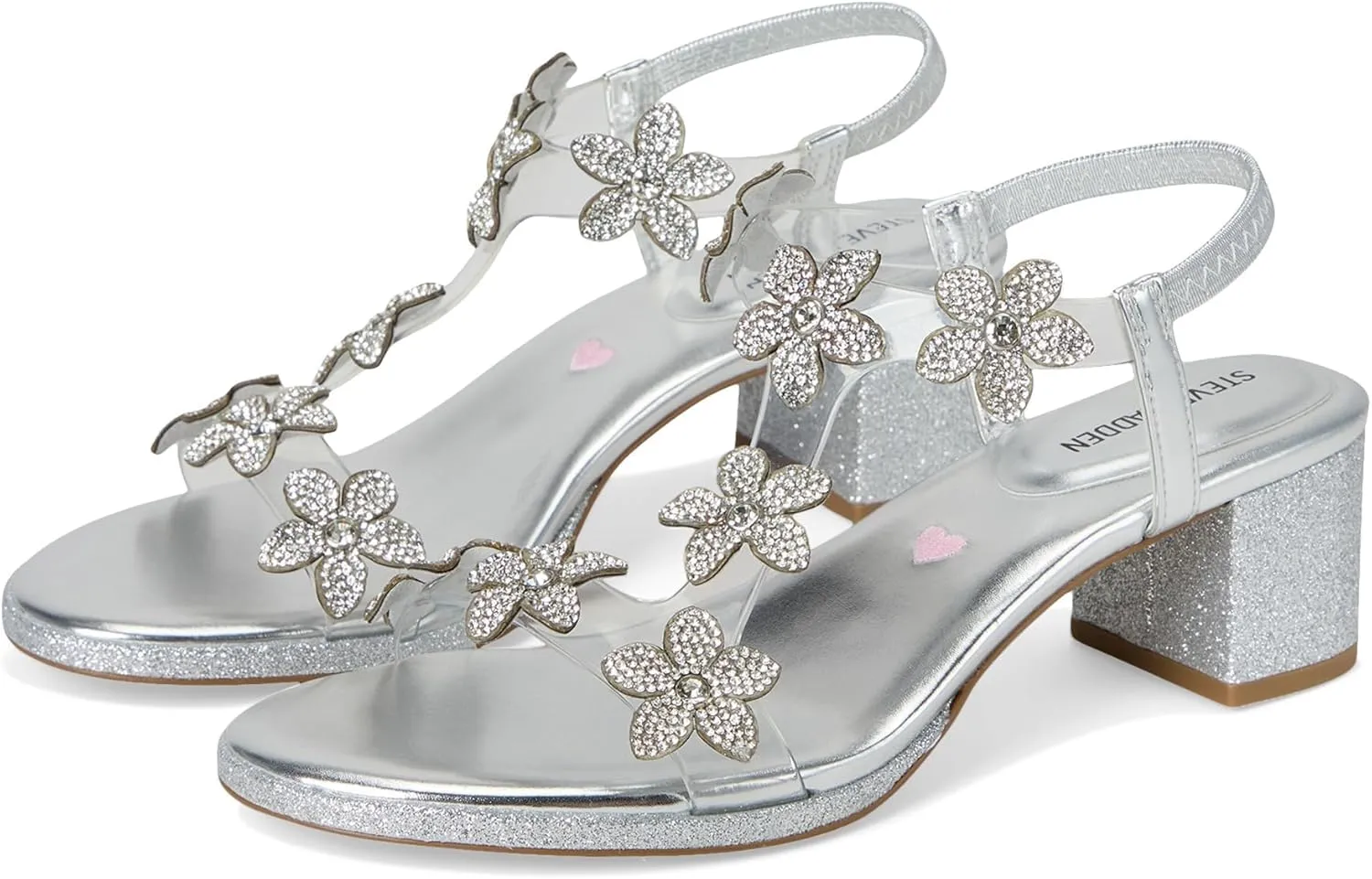 Steve Madden Girls Shoes Girls Savvy Heeled Sandal, Silver, 2 Little Kid