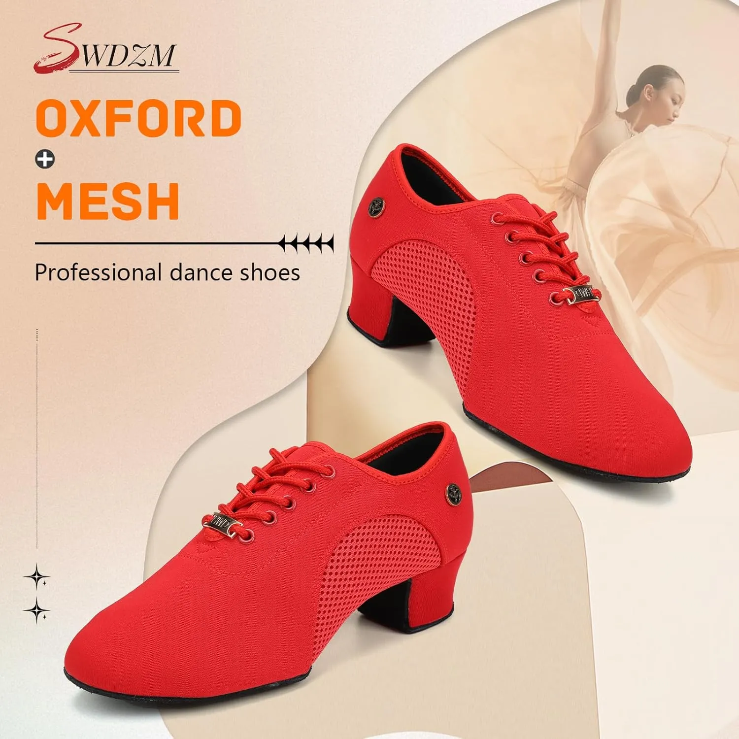 SWDZM Women's Latin Dance Shoes Lace-up Ballroom Modern Salsa Rhythm Teaching Practice Dance Shoes,Model RY1801
