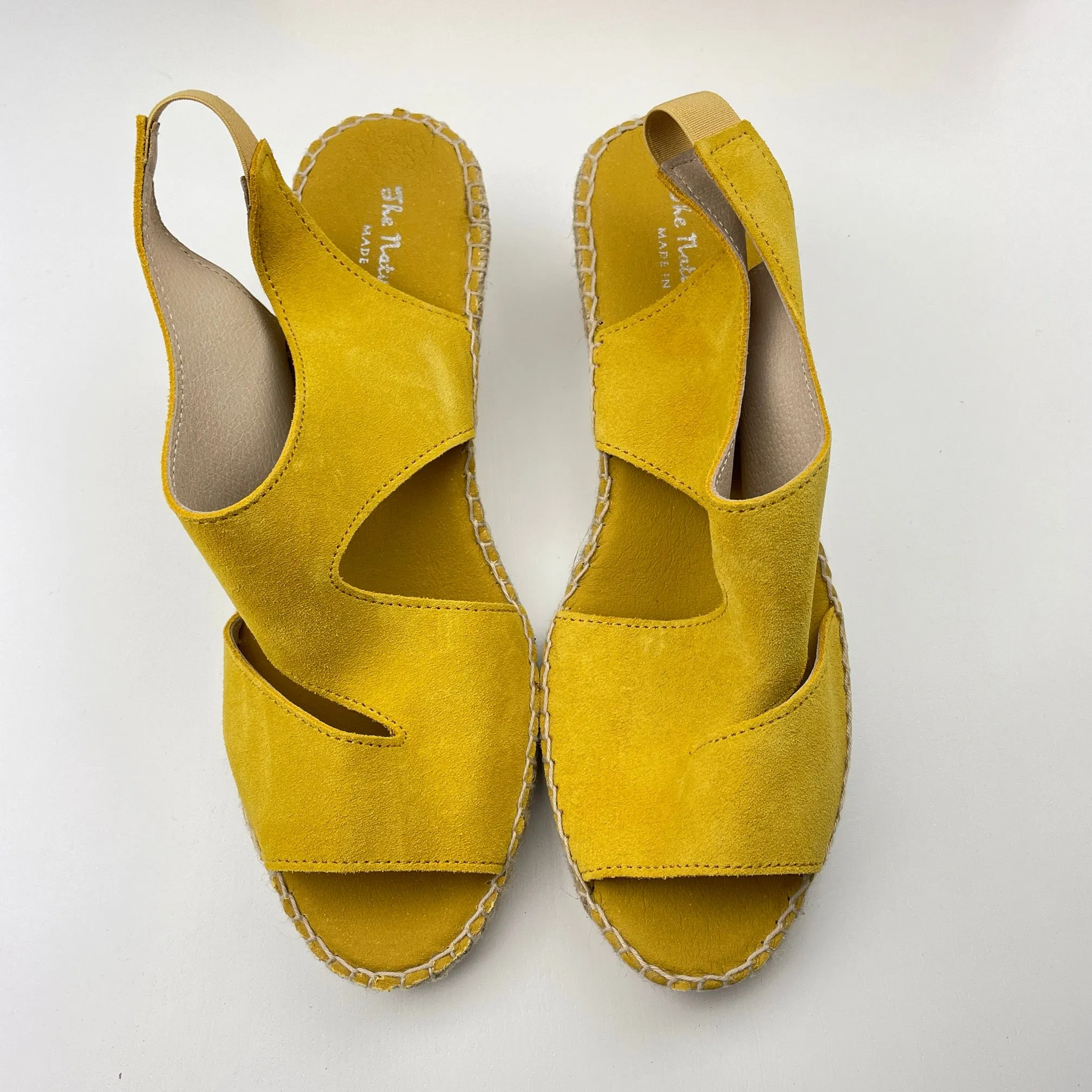 The Natural Shoe mustard suede leather espadrille wedge sandals, Made in Spain, EU 41, size 10, BNWT