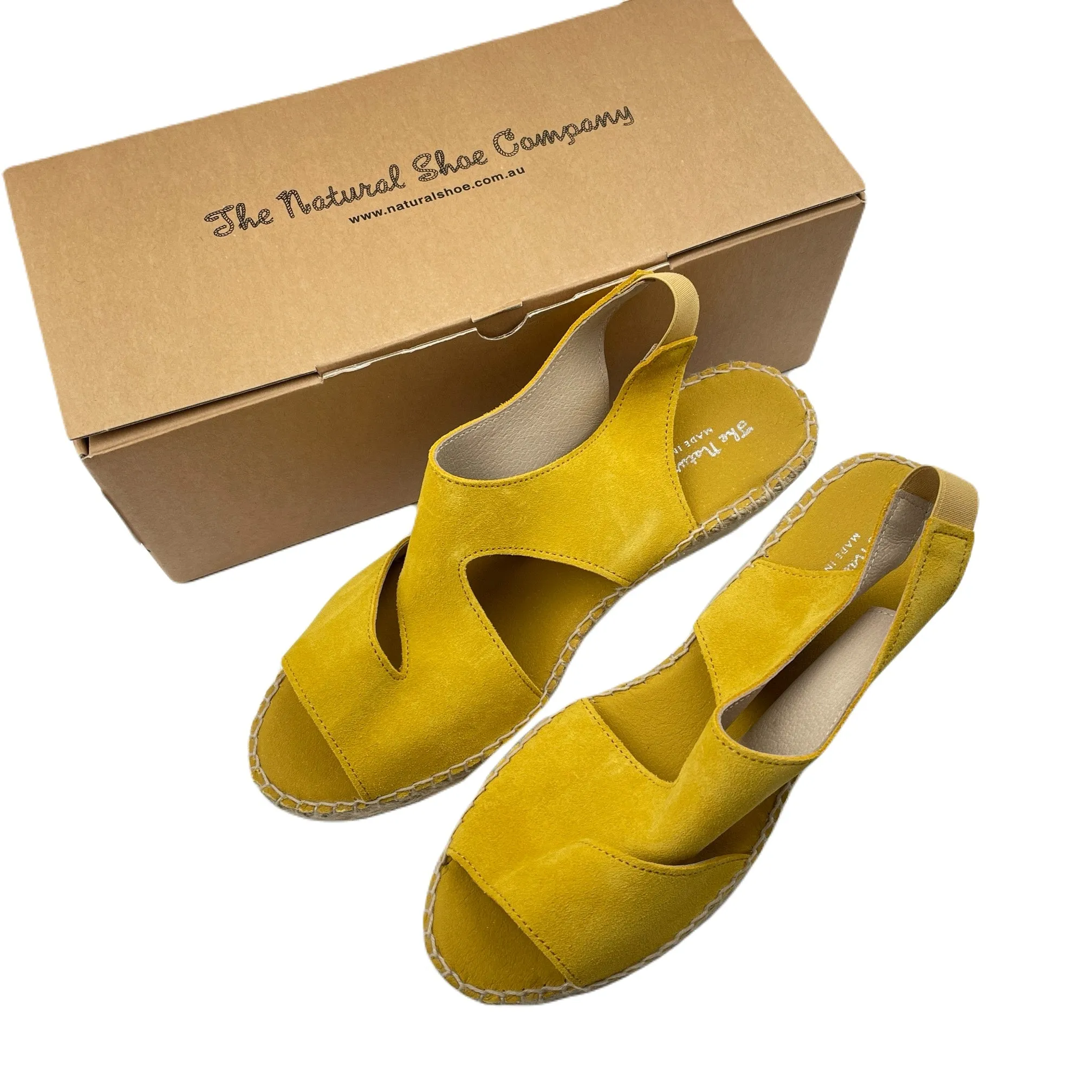 The Natural Shoe mustard suede leather espadrille wedge sandals, Made in Spain, EU 41, size 10, BNWT
