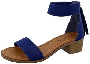 TOP Moda Women's Tassel Fringe Zip Back Block Heel Sandal