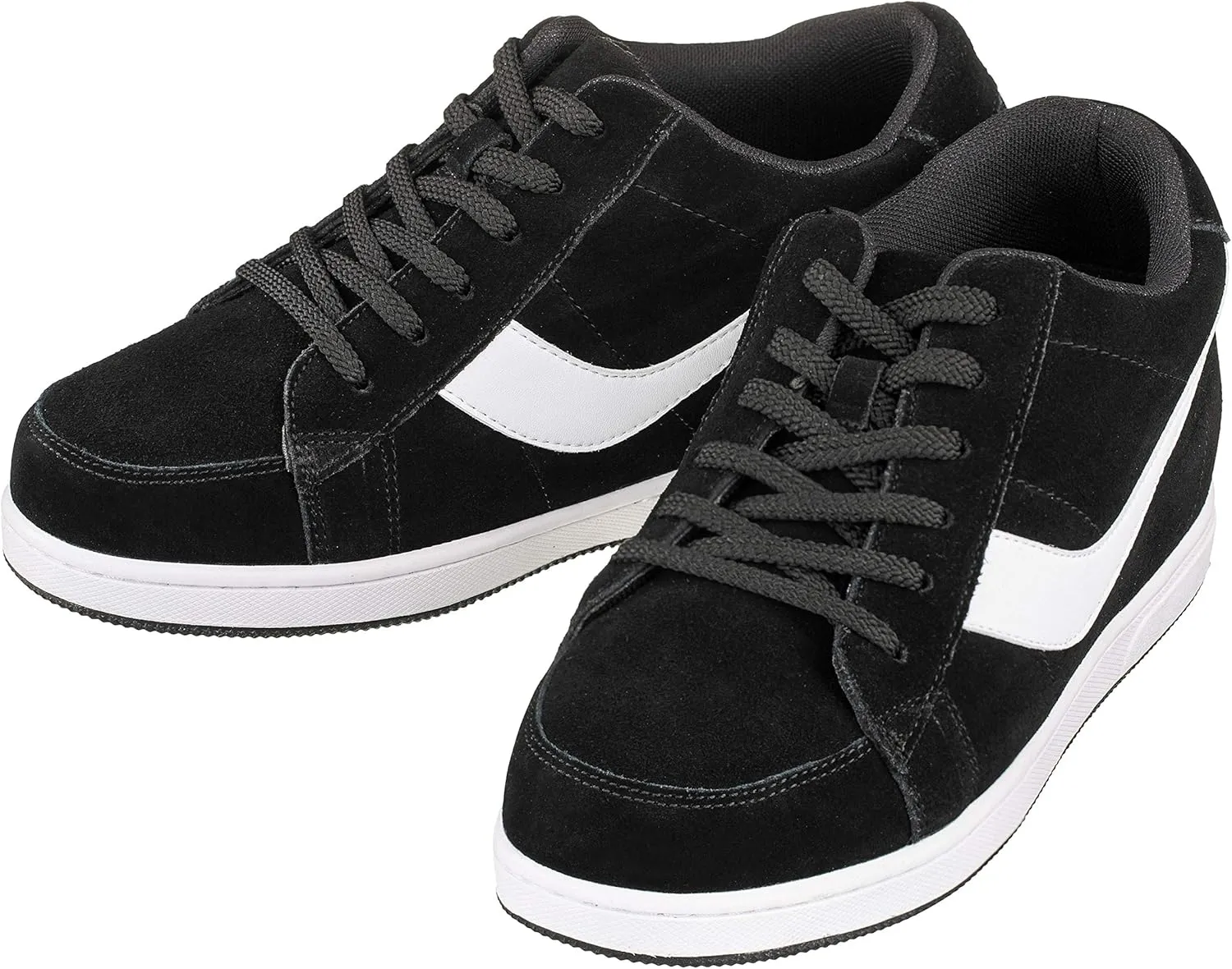 TOTO Men's Invisible Height Increasing Elevator Shoes - Black Suede Leather Lace-up Casual Campus Sneakers - 2.8 Inches Taller - A1914 - Size 10 D(M) US
