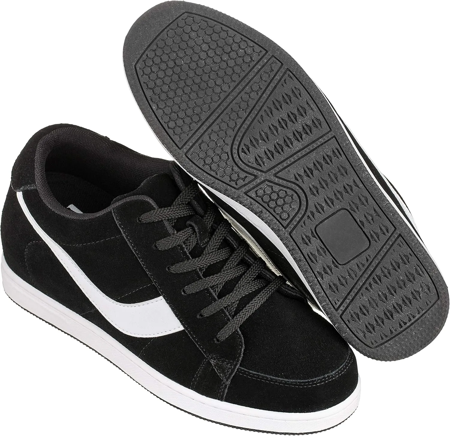 TOTO Men's Invisible Height Increasing Elevator Shoes - Black Suede Leather Lace-up Casual Campus Sneakers - 2.8 Inches Taller - A1914 - Size 10 D(M) US