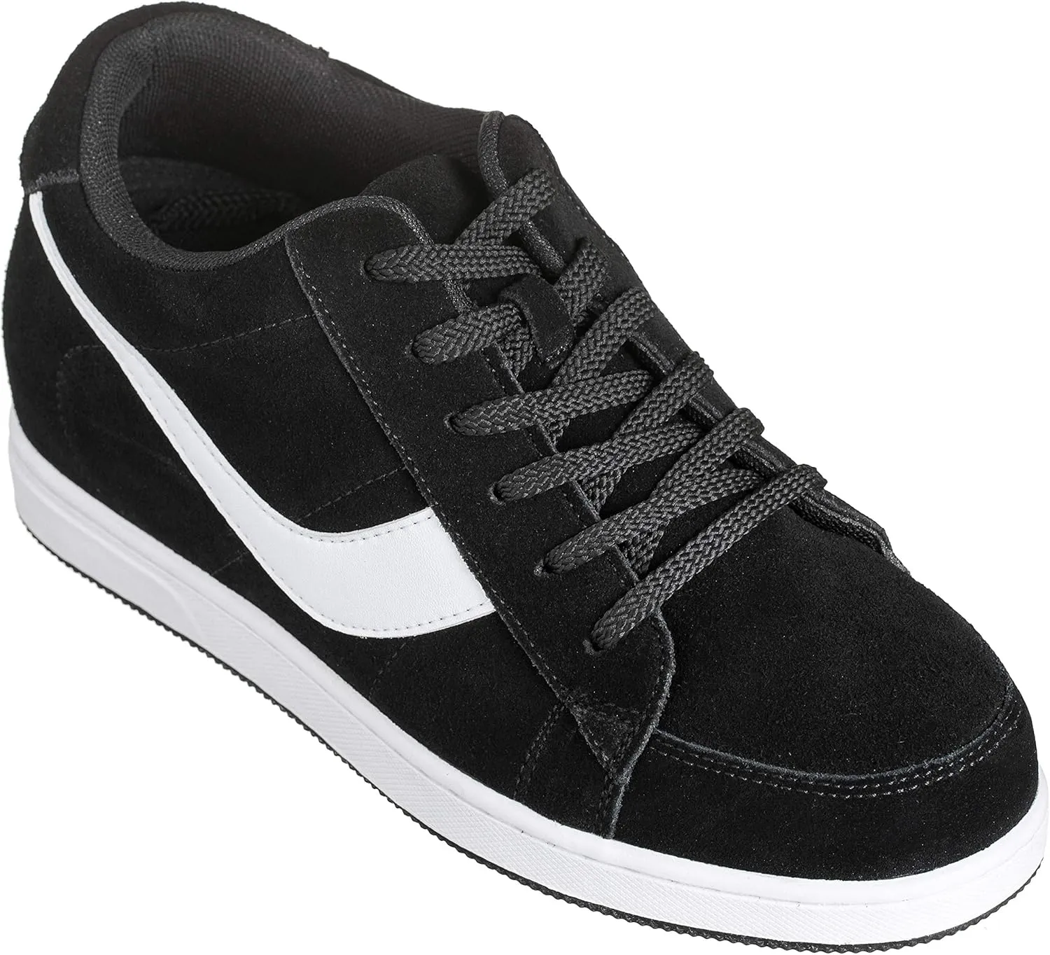 TOTO Men's Invisible Height Increasing Elevator Shoes - Black Suede Leather Lace-up Casual Campus Sneakers - 2.8 Inches Taller - A1914 - Size 10 D(M) US