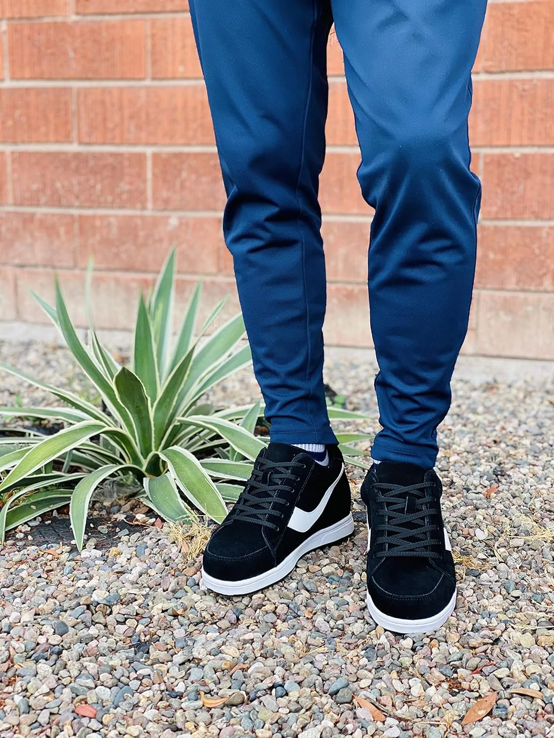 TOTO Men's Invisible Height Increasing Elevator Shoes - Black Suede Leather Lace-up Casual Campus Sneakers - 2.8 Inches Taller - A1914 - Size 10 D(M) US