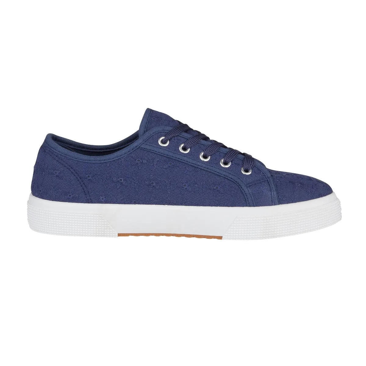 Urban Jacks Zita Women's Broderie Anglaise Lace Up Canvas Shoe Navy