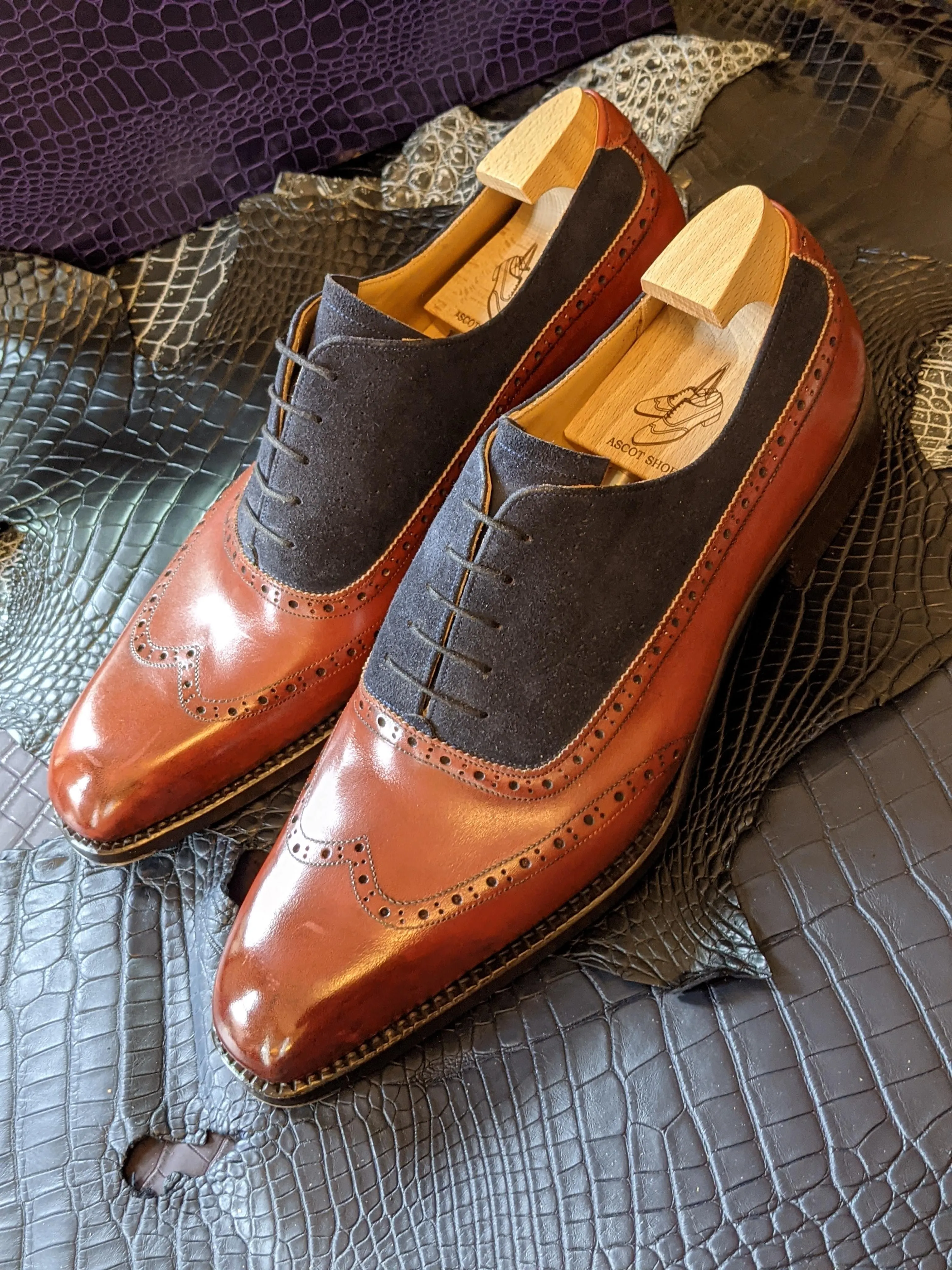 Vass Oxford - Navy Suede & Cognac Calf, UK 10, K last