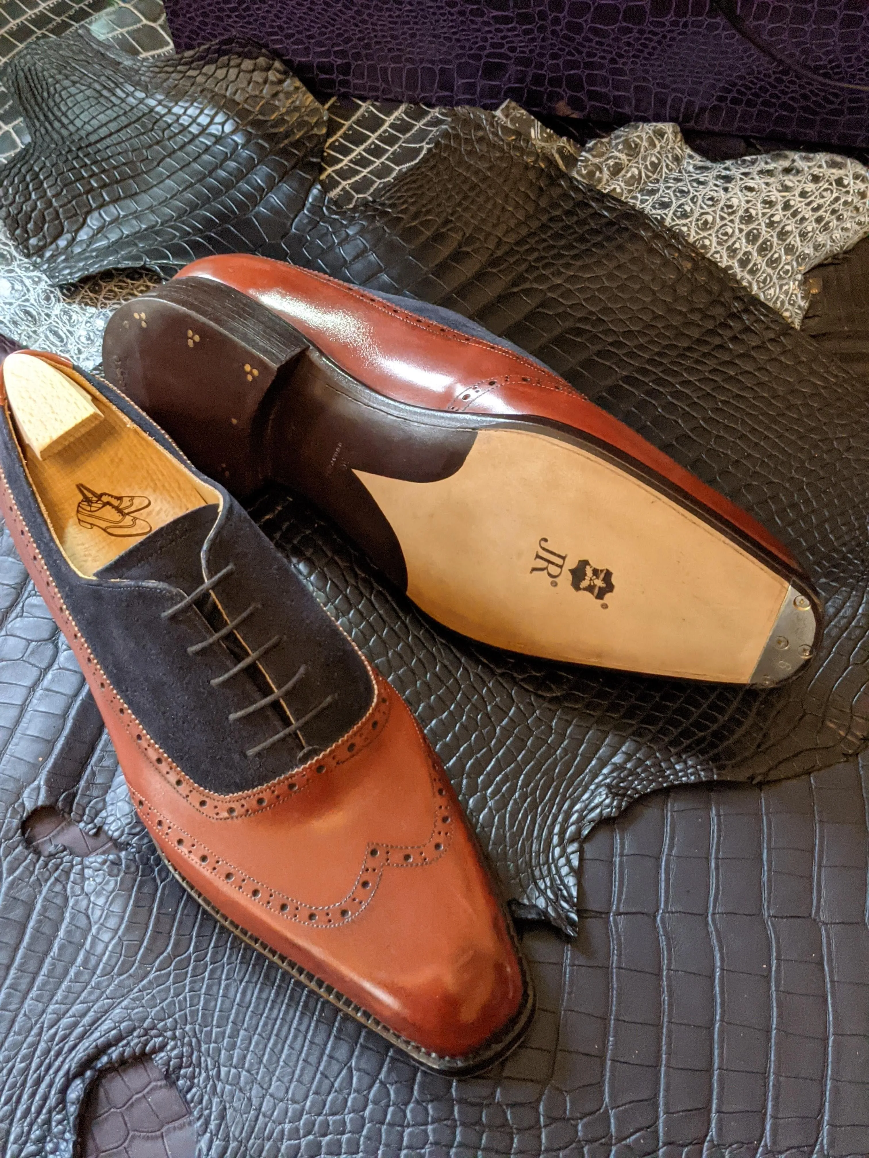 Vass Oxford - Navy Suede & Cognac Calf, UK 10, K last