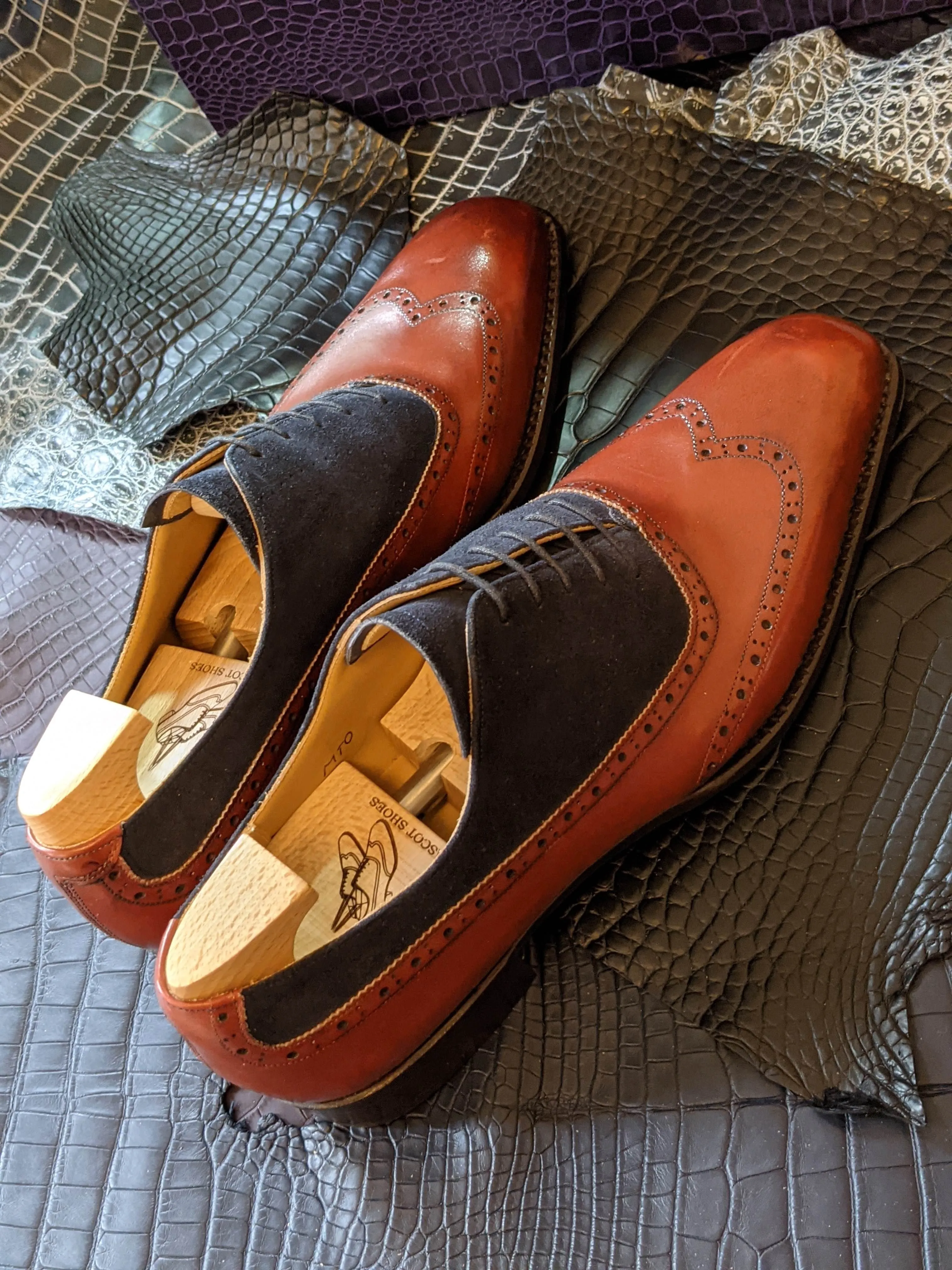 Vass Oxford - Navy Suede & Cognac Calf, UK 10, K last