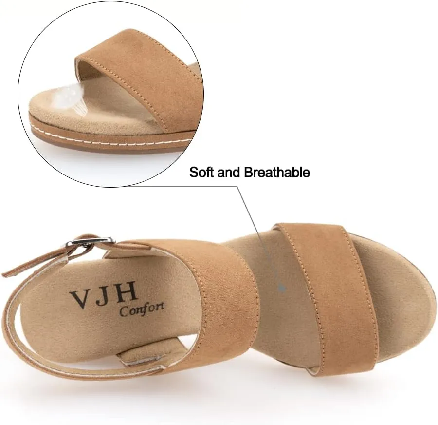 VJH confort Women's Wedge Sandals Buckle Straps Cork Platform Comfort Slingback Dress Open Toe Sandals