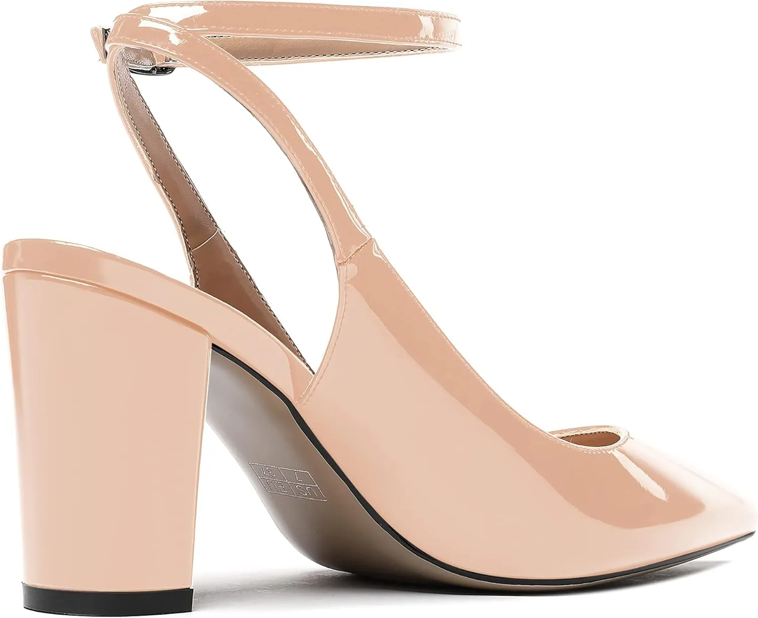 WAYDERNS Women's Slingback Patent Ankle Strap Pointed Toe Block High Heel Pumps Shoes 3 Inch