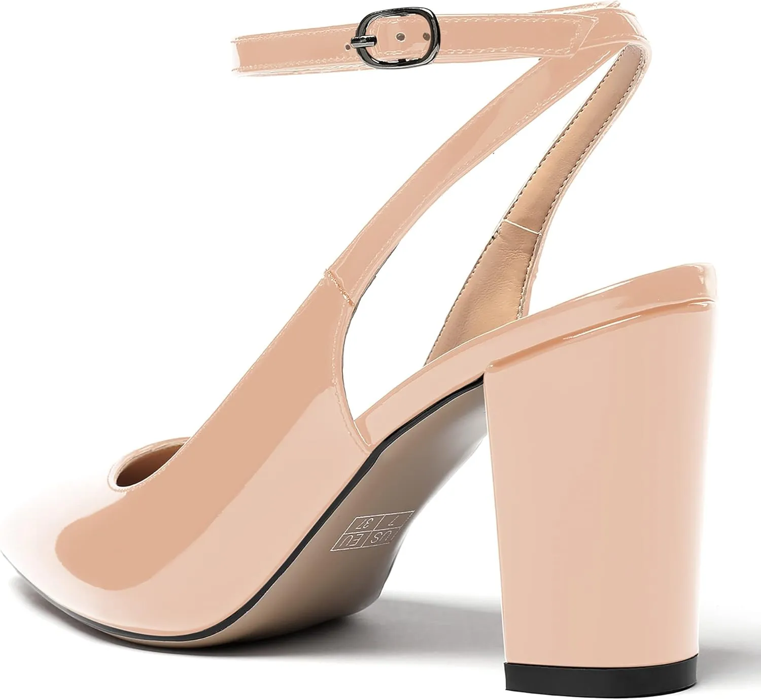 WAYDERNS Women's Slingback Patent Ankle Strap Pointed Toe Block High Heel Pumps Shoes 3 Inch