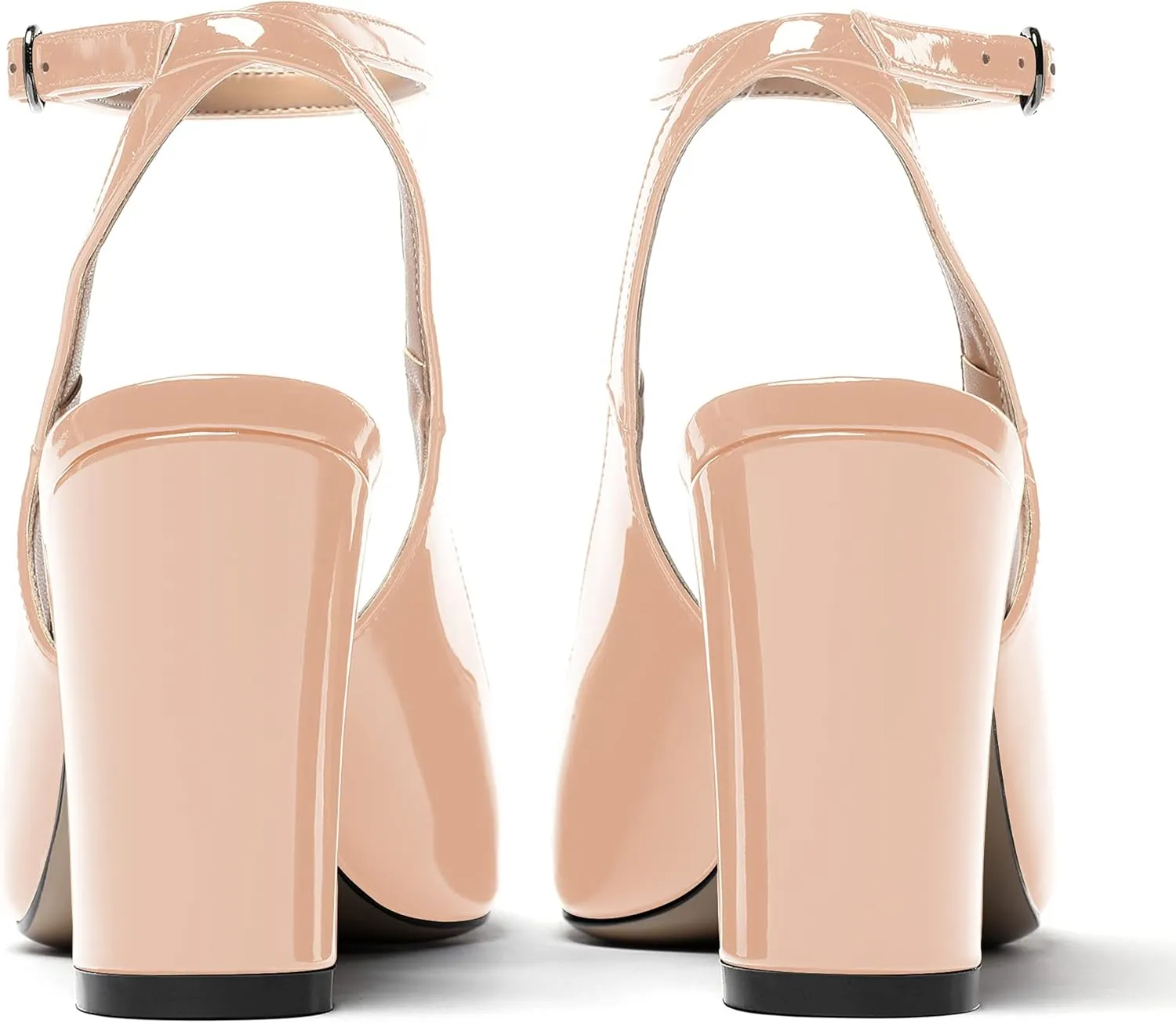 WAYDERNS Women's Slingback Patent Ankle Strap Pointed Toe Block High Heel Pumps Shoes 3 Inch