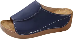 Wedge Sandals for Women Breathable Summer Orthotic Leather Comfortable Arch Support Slides Women's Solid Color Sandals
