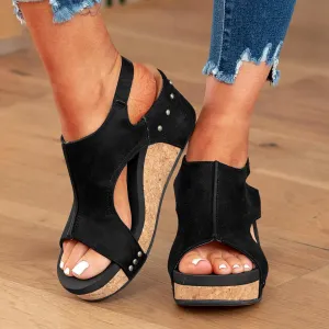 Wedges Heels for Women Dressy, Women's Cork Platform Wedge Sandals Low Heel Open Toe Ankle Strap Comfortable Orthopedic Wedges Ladies Casual Summer Shoes (a-Black, 7)