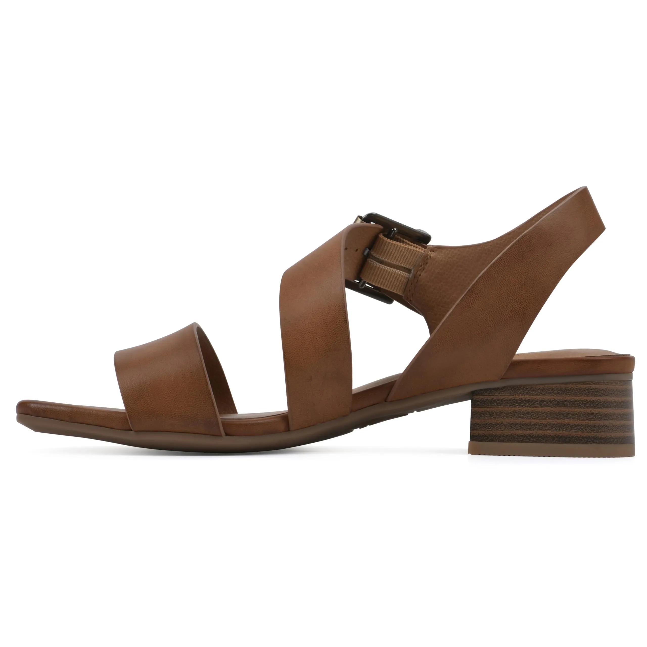WHITE MOUNTAIN Women's Albatas Low Block Heel Sandal, Dk.Tan/Smooth, 6 M