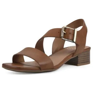 WHITE MOUNTAIN Women's Albatas Low Block Heel Sandal, Dk.Tan/Smooth, 6 M