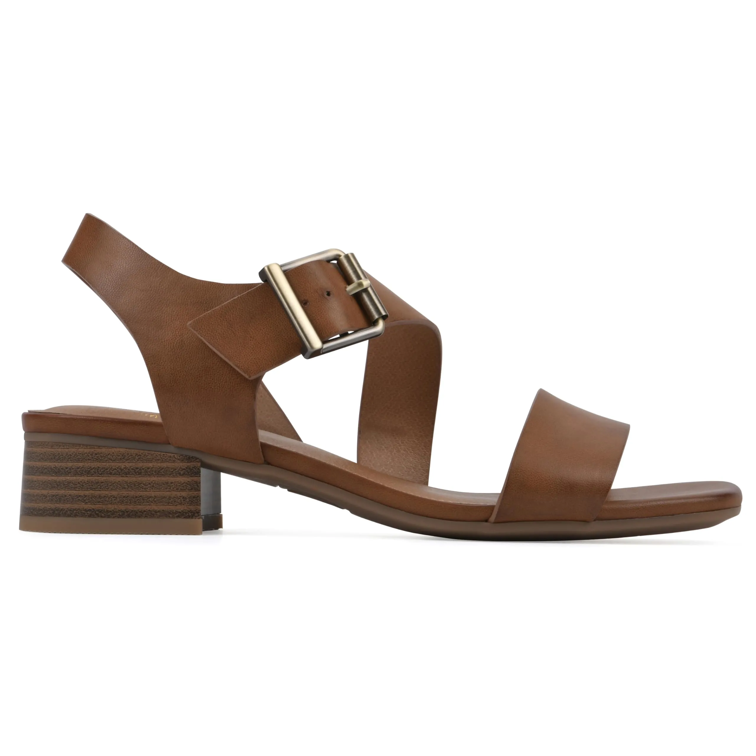 WHITE MOUNTAIN Women's Albatas Low Block Heel Sandal, Dk.Tan/Smooth, 6 M
