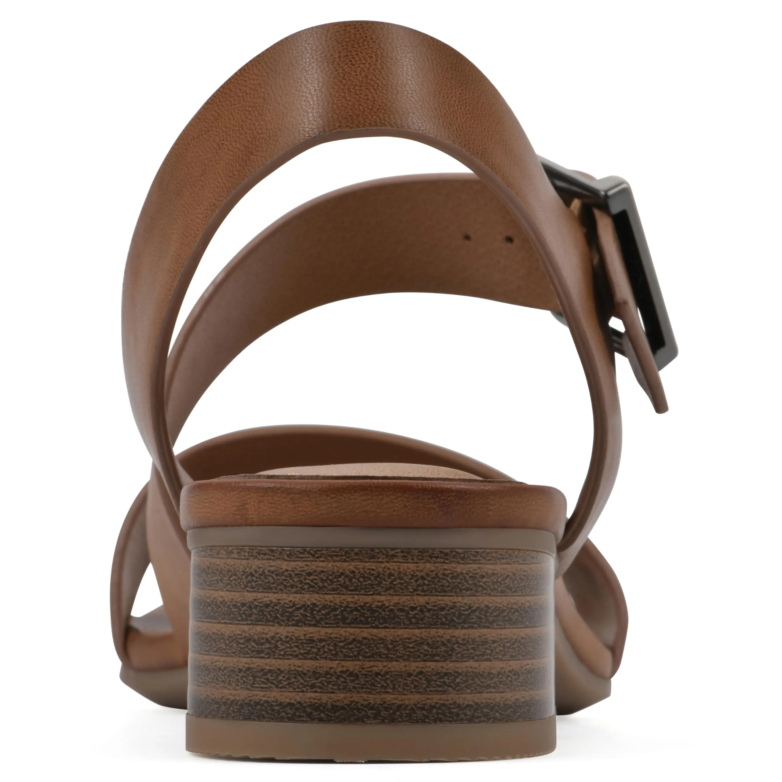 WHITE MOUNTAIN Women's Albatas Low Block Heel Sandal, Dk.Tan/Smooth, 6 M