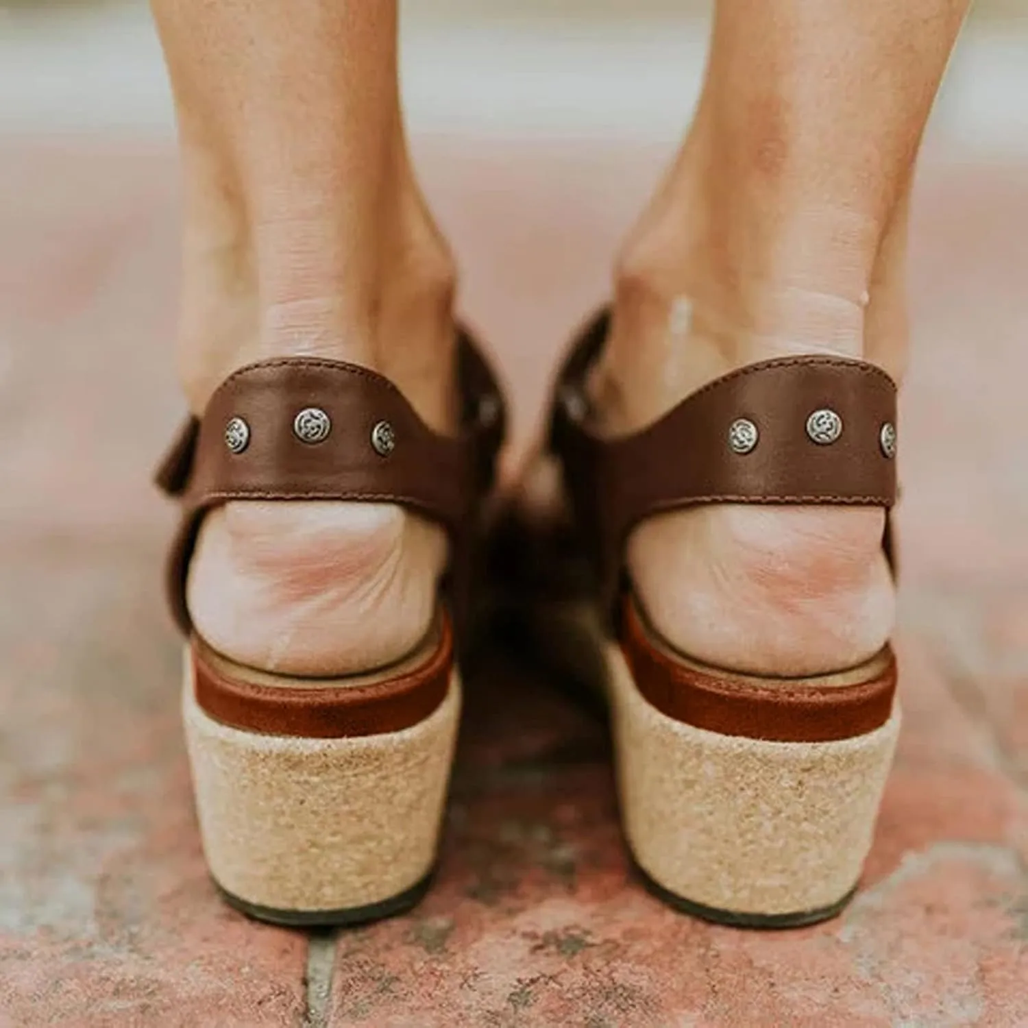 Women Sandals Wedge Low Heel Roman Wedge Ladies Fashion Elastic Strap Carved Breathable Shoes Thick Soled Wedges Casual Sandals Women Shoes Size 12 Wide Sandals (Brown, 7.5)