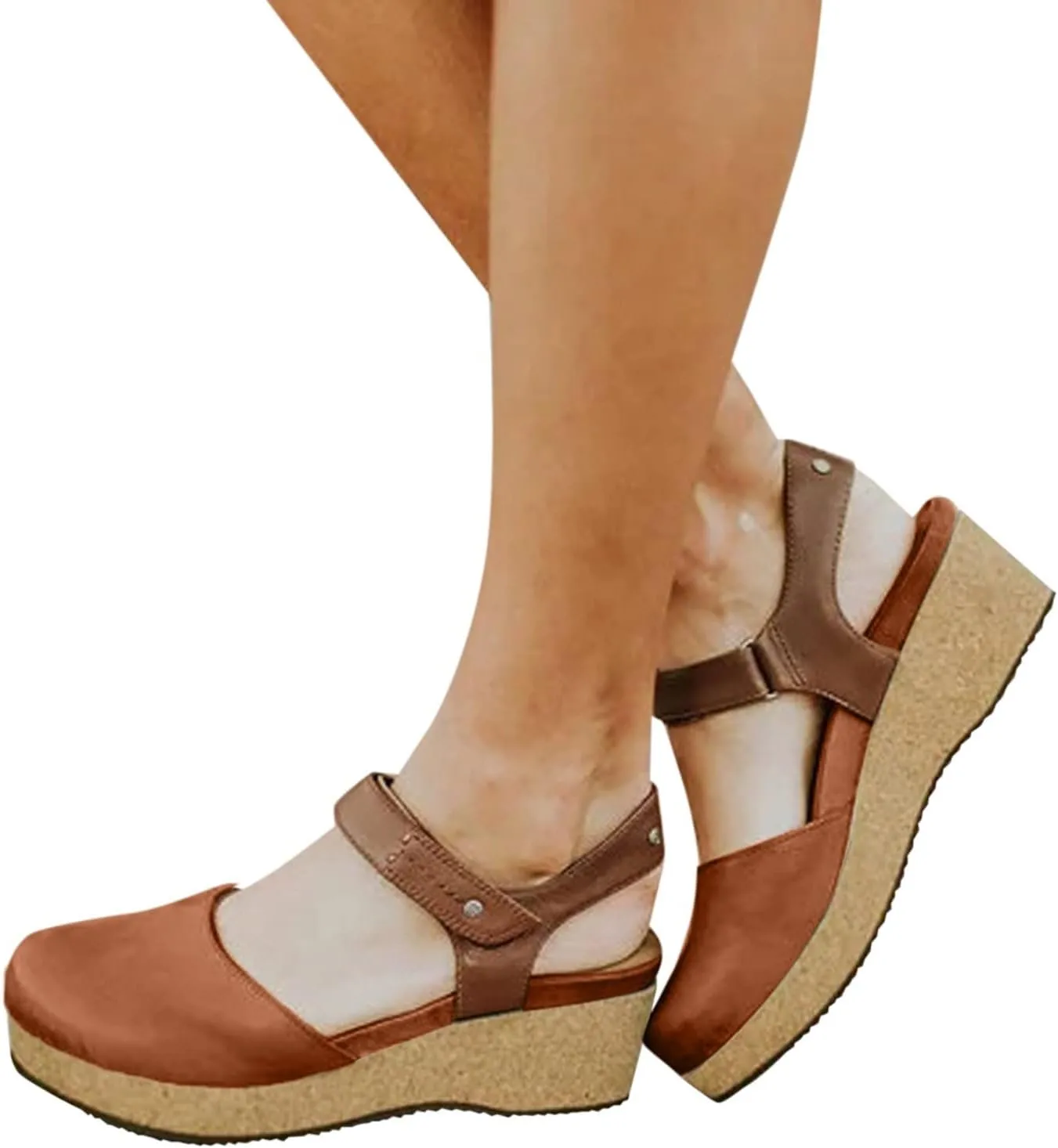 Women Sandals Wedge Low Heel Roman Wedge Ladies Fashion Elastic Strap Carved Breathable Shoes Thick Soled Wedges Casual Sandals Women Shoes Size 12 Wide Sandals (Brown, 7.5)