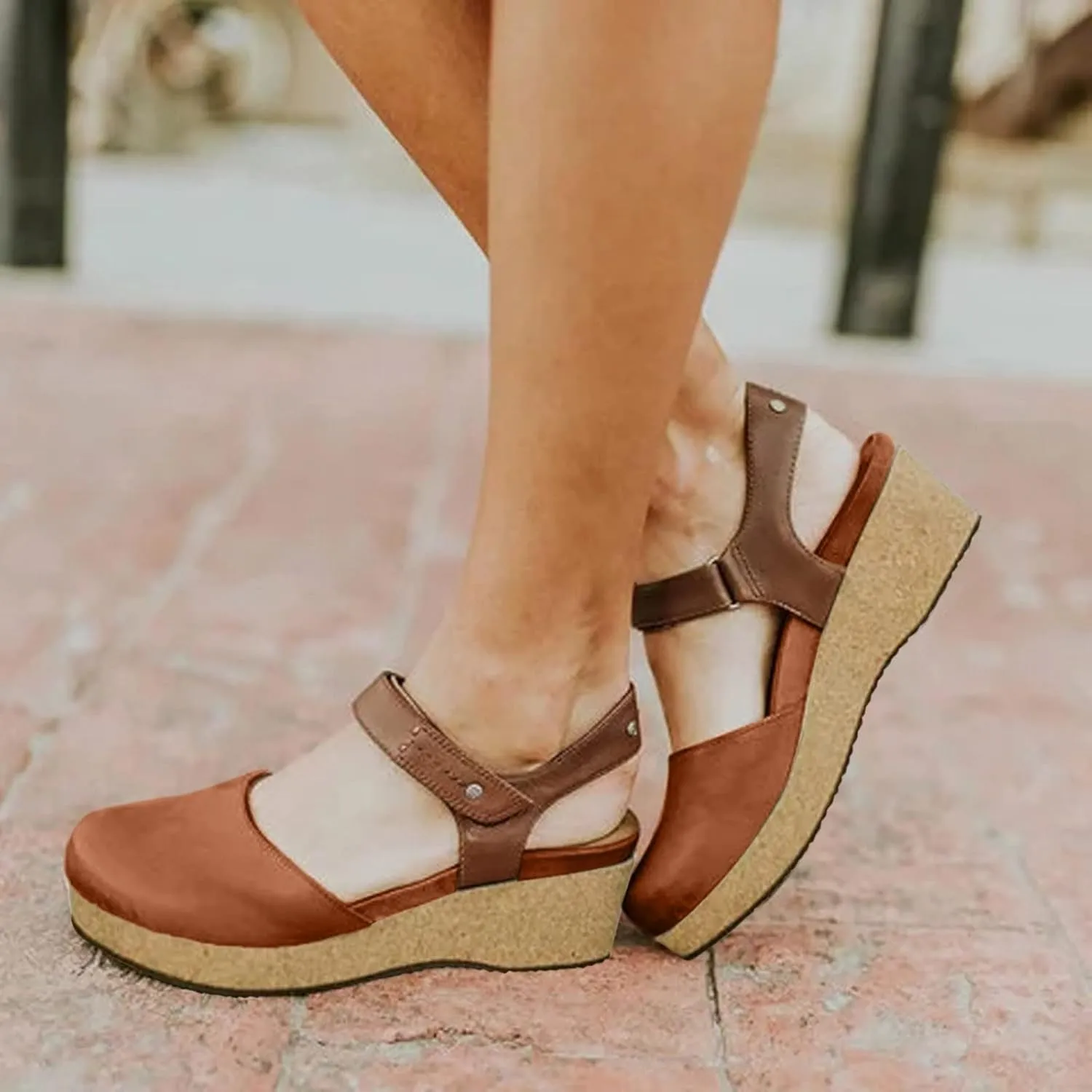 Women Sandals Wedge Low Heel Roman Wedge Ladies Fashion Elastic Strap Carved Breathable Shoes Thick Soled Wedges Casual Sandals Women Shoes Size 12 Wide Sandals (Brown, 7.5)