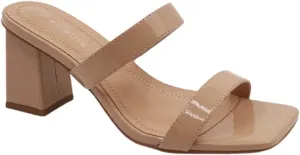 Women Square Toe Double Band Low Block Heel Sandals By Bamoo