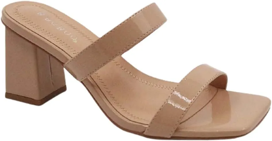 Women Square Toe Double Band Low Block Heel Sandals By Bamoo