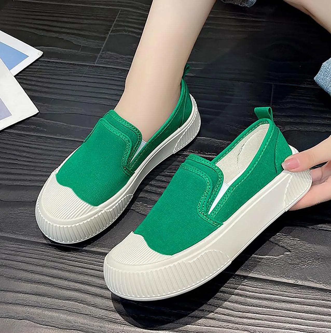 Women's Canvas Shoes Slip Shoes Cloud Slides Shoes Thick Bottom Shoes Board Shoes Walking Shoes Road Shoes Running Shoes Biscuit Shoes Flat One Stirrup Shoes Foam Household Shoes
