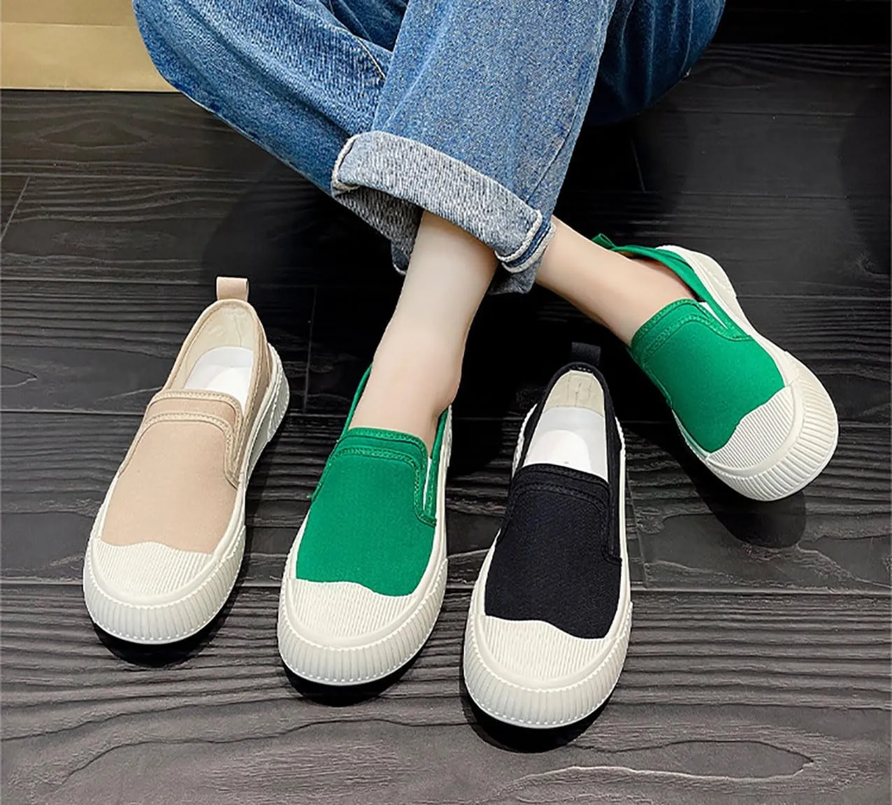 Women's Canvas Shoes Slip Shoes Cloud Slides Shoes Thick Bottom Shoes Board Shoes Walking Shoes Road Shoes Running Shoes Biscuit Shoes Flat One Stirrup Shoes Foam Household Shoes