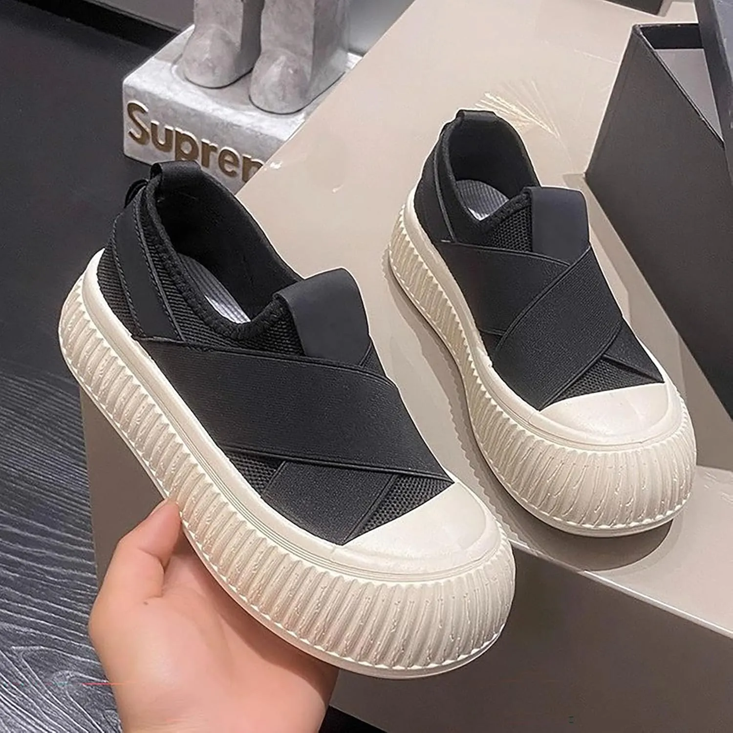 Women's Canvas Shoes Slip Shoes Cloud Slides Shoes Thick Bottom Shoes Board Shoes Walking Shoes Road Shoes Running Shoes Biscuit Shoes Flat One Stirrup Shoes Foam Household Shoes