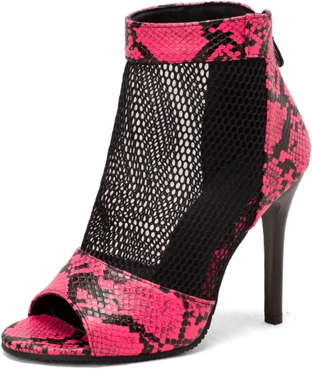 Women's Fashion Snakeskin Printed Open Peep Toe Stilettos High Heels Sandals Sexy Mesh Back Zipper Summer Breathable Casual Comfortable Slip-On Rome Sandal Shoes