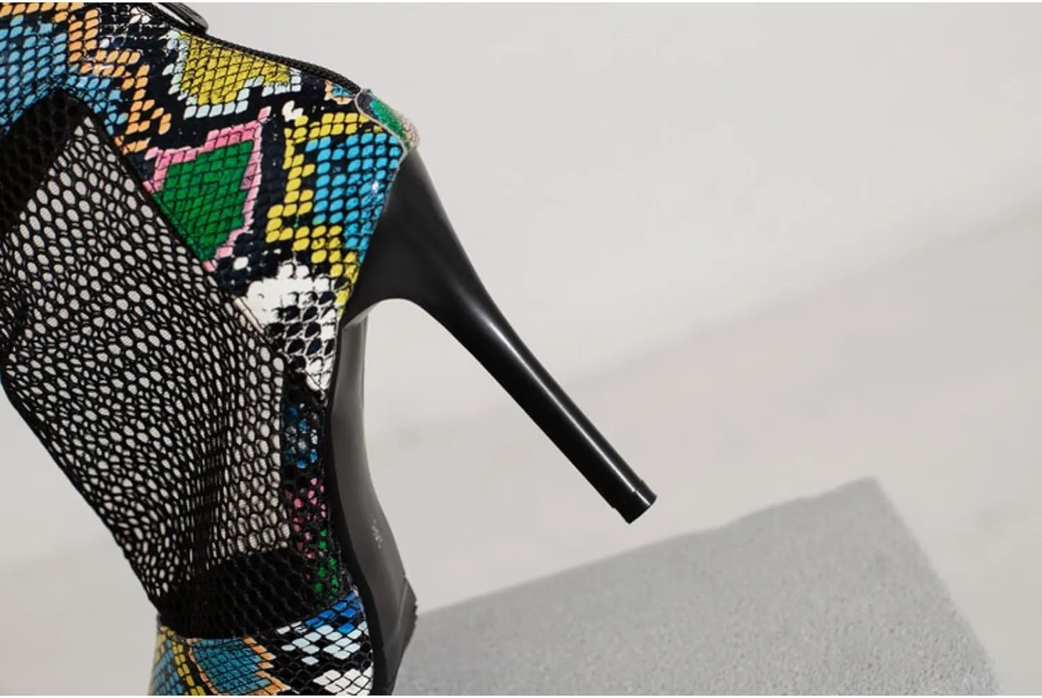 Women's Fashion Snakeskin Printed Open Peep Toe Stilettos High Heels Sandals Sexy Mesh Back Zipper Summer Breathable Casual Comfortable Slip-On Rome Sandal Shoes