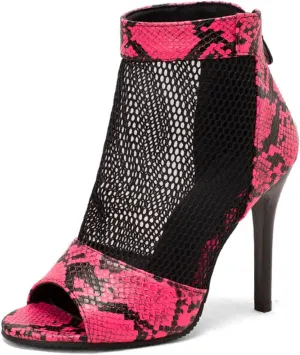 Women's Fashion Snakeskin Printed Open Peep Toe Stilettos High Heels Sandals Sexy Mesh Back Zipper Summer Breathable Casual Comfortable Slip-On Rome Sandal Shoes