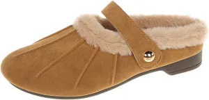Women's Fur Lined Clogs Lady Suede Cork Clogs Slip On Wedge Clogs Winter Warm Fuzzy Platform Clogs Slippers