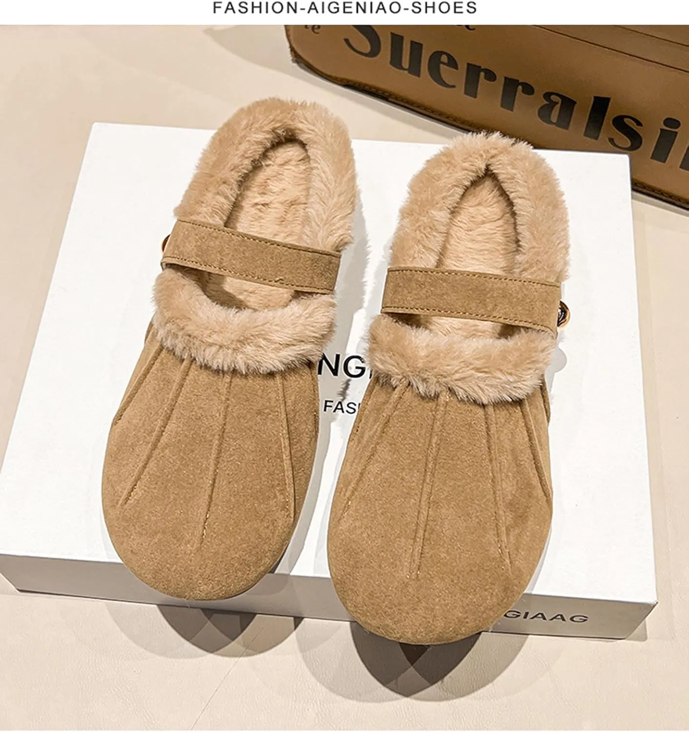 Women's Fur Lined Clogs Lady Suede Cork Clogs Slip On Wedge Clogs Winter Warm Fuzzy Platform Clogs Slippers