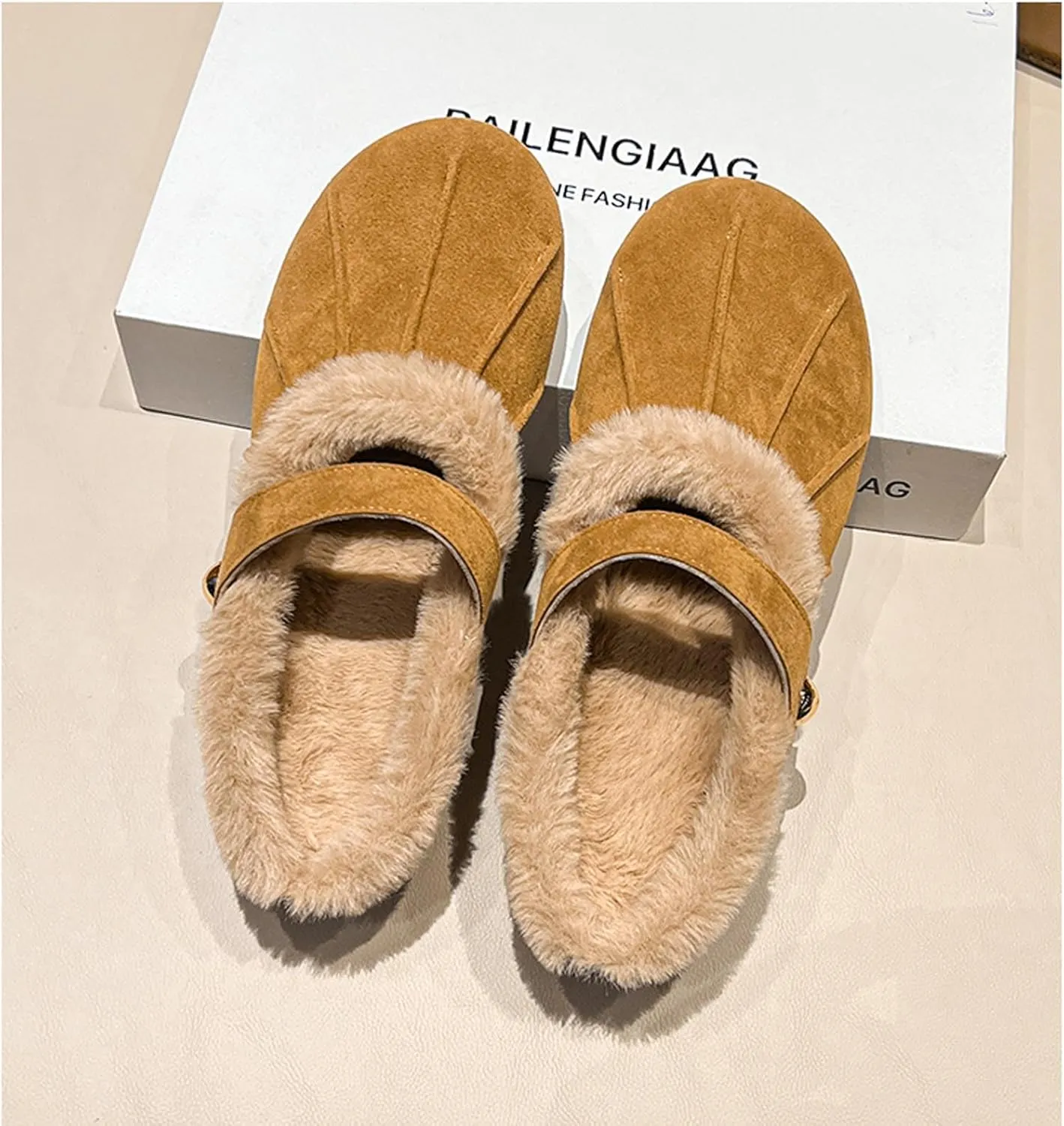 Women's Fur Lined Clogs Lady Suede Cork Clogs Slip On Wedge Clogs Winter Warm Fuzzy Platform Clogs Slippers