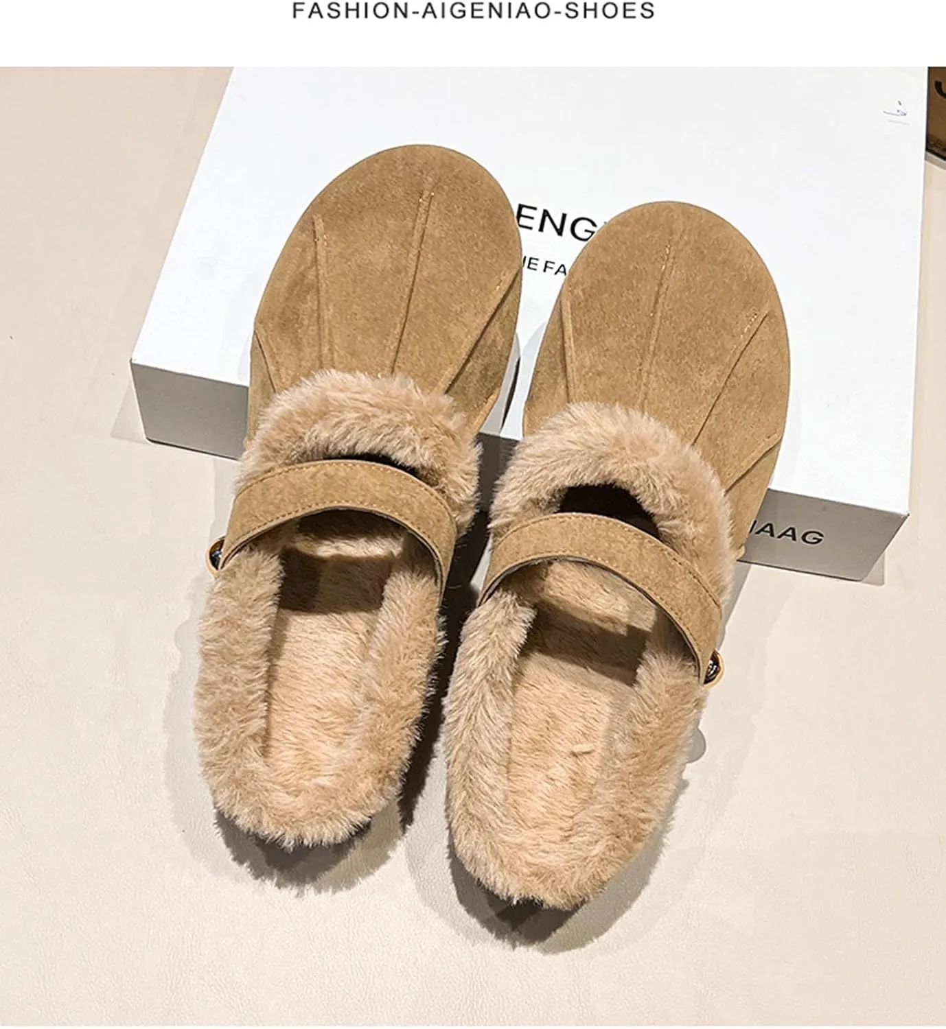 Women's Fur Lined Clogs Lady Suede Cork Clogs Slip On Wedge Clogs Winter Warm Fuzzy Platform Clogs Slippers