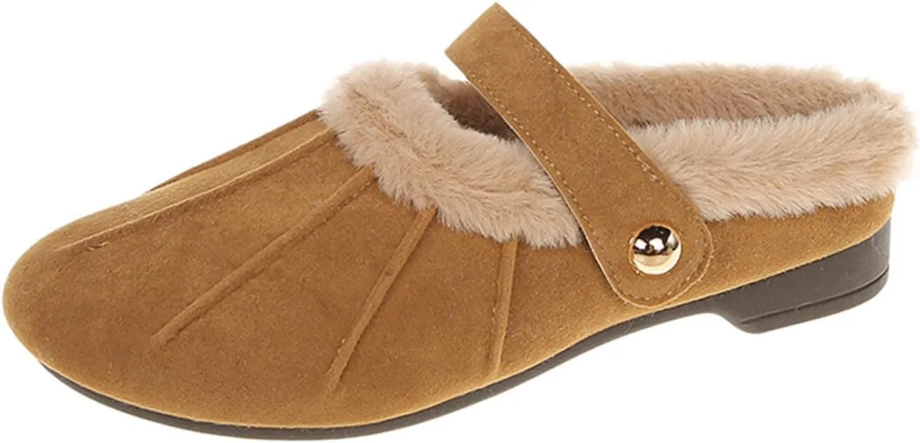 Women's Fur Lined Clogs Lady Suede Cork Clogs Slip On Wedge Clogs Winter Warm Fuzzy Platform Clogs Slippers
