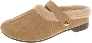 Women's Fur Lined Clogs Lady Suede Cork Clogs Slip On Wedge Clogs Winter Warm Fuzzy Platform Clogs Slippers