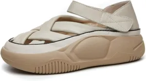 Womens Leather Platform Lncrease Height Sneakers Hollow Adjust Hook Loop Ankle Strap Closed Toe Chunky Wedges for Summer Casual Work Walking Camping Sandals